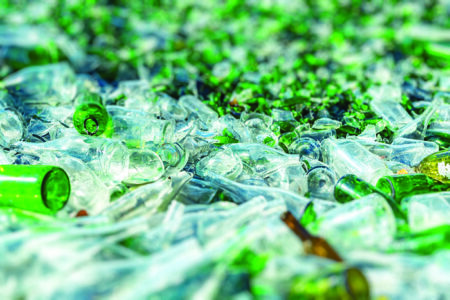 Closeup of green and translucent glass.